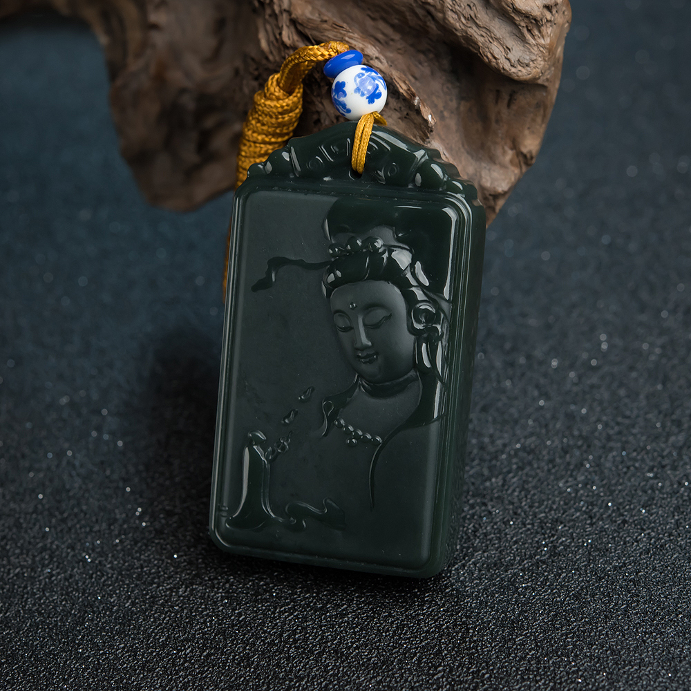 天然山料和田碧玉观音吊坠-红掌柜