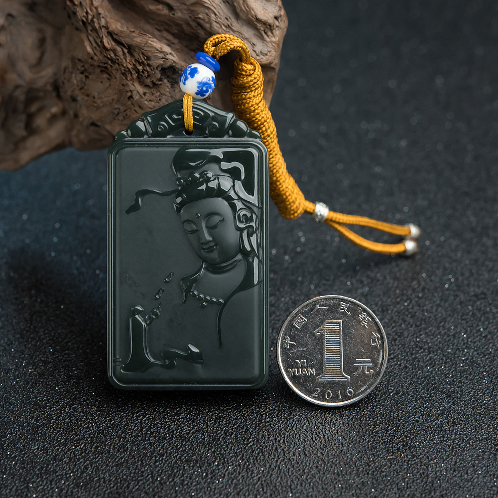 天然和田碧玉观音挂坠-红掌柜