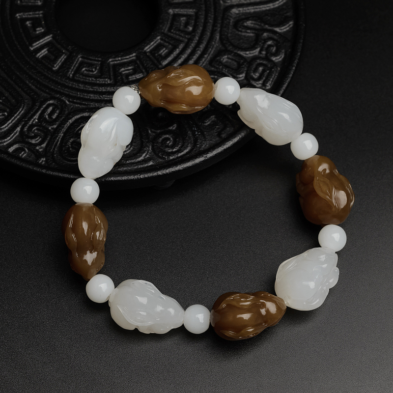 天然俄料和田玉兔子手串 - 红掌柜