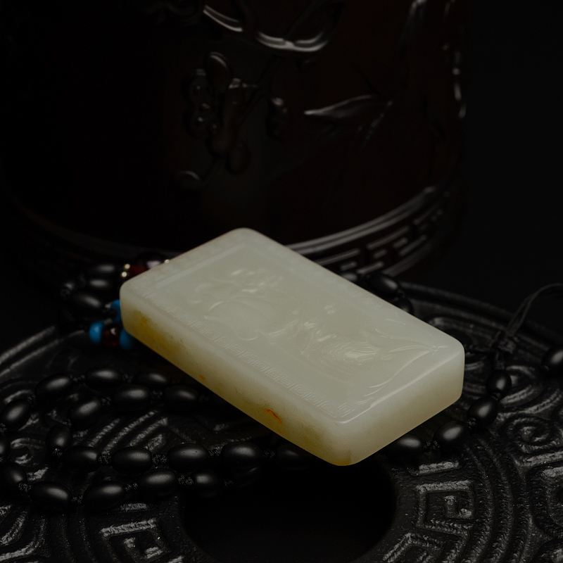 天然和田玉鹤牌吊坠 - 红掌柜