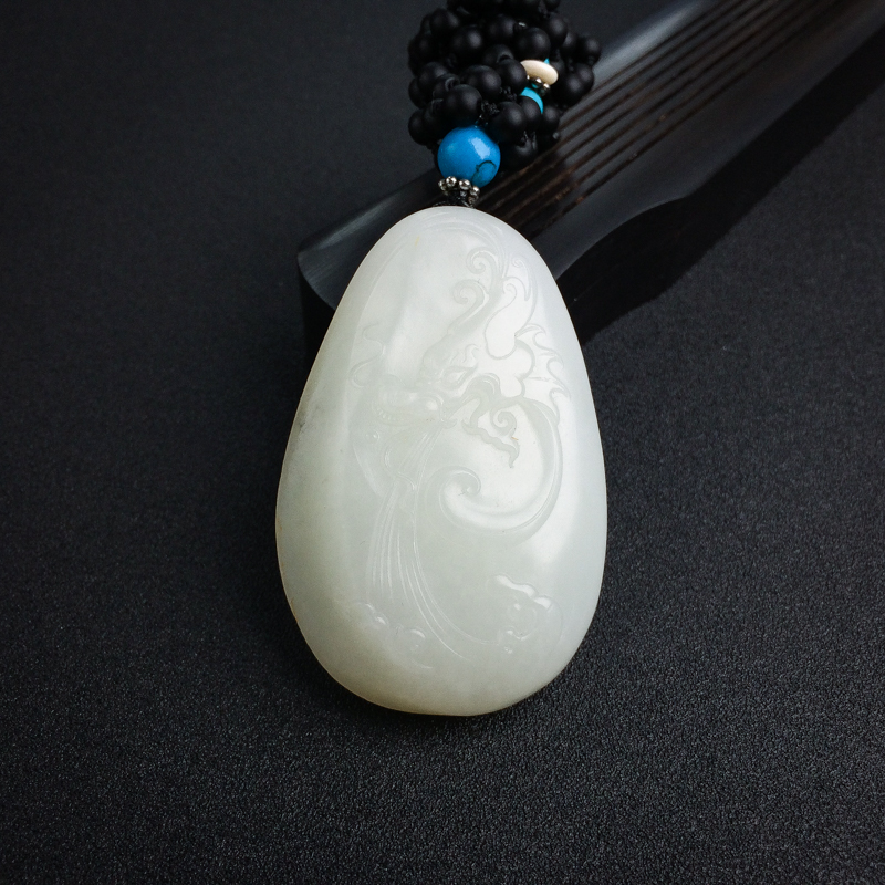 俄料天然山料白玉龙吊坠-红掌柜