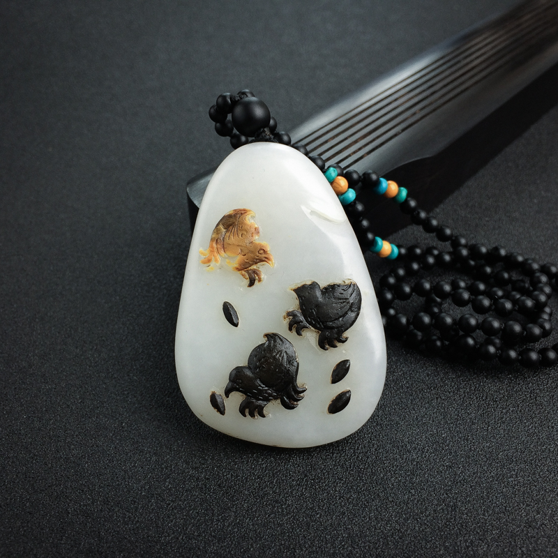 俄料天然山料俏色和田玉连升三级吊坠-红掌柜