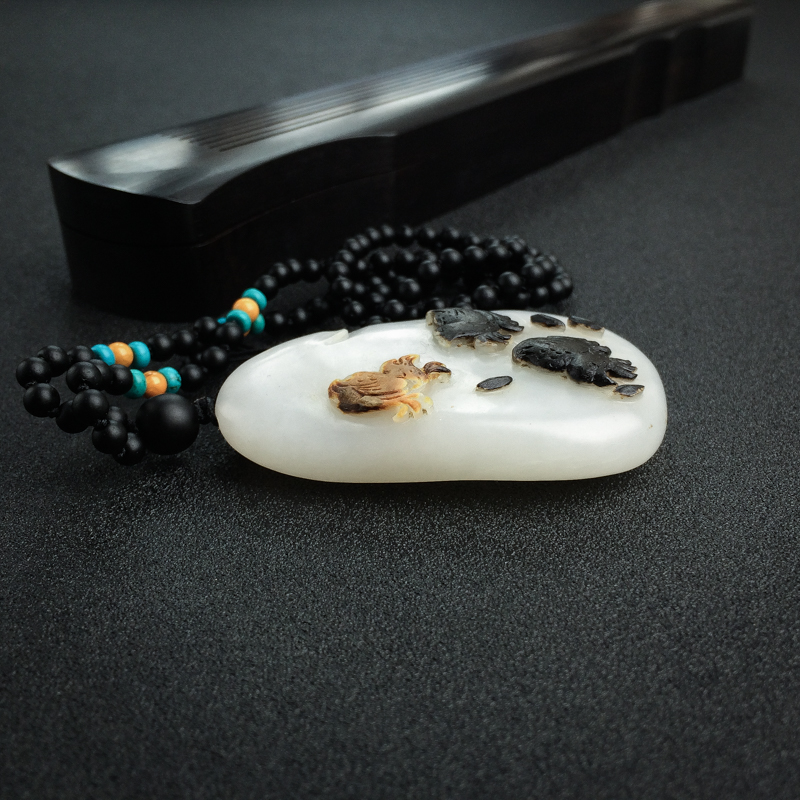 俄料天然山料和田玉连升三级吊坠-红掌柜