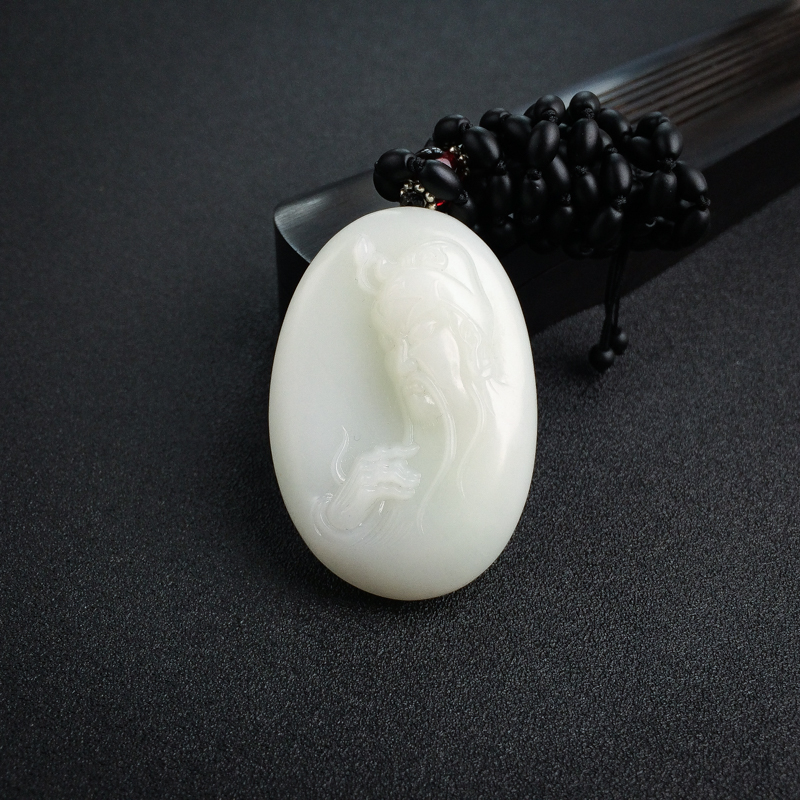 俄料天然山料白玉关公吊坠-红掌柜