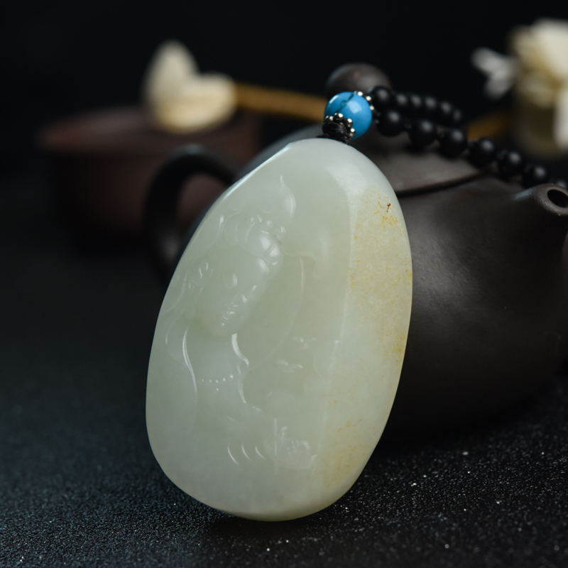 天然和田白玉观音吊坠-红掌柜