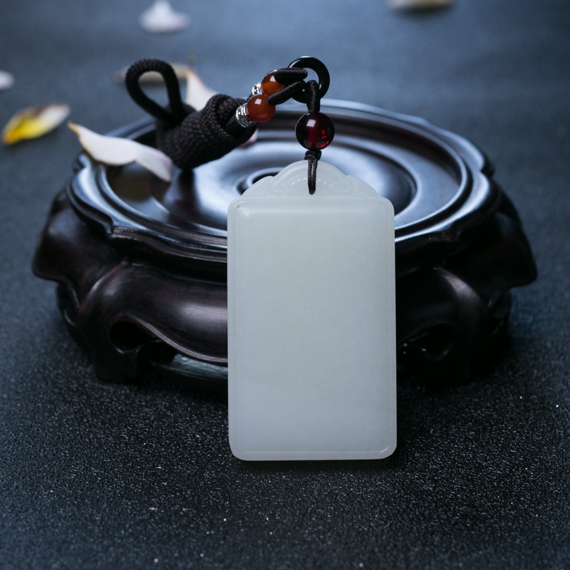 和田白玉无事牌吊坠-红掌柜