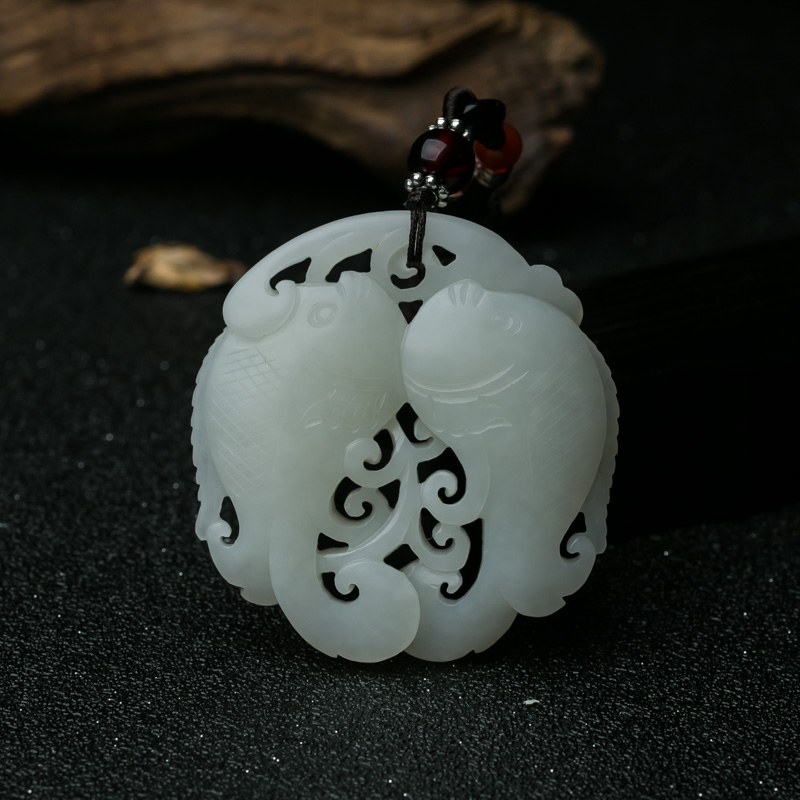 山料和田白玉镂雕双鱼吊坠-红掌柜