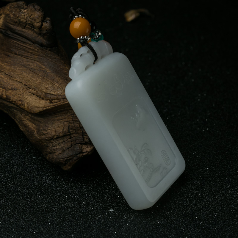 山料和田玉山水意境牌吊坠-红掌柜