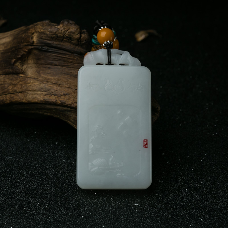 和田玉山水意境牌吊坠-红掌柜