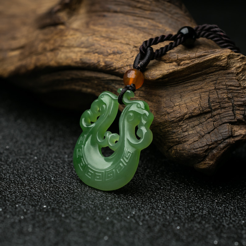 和田碧玉镂雕龙凤吊坠-红掌柜