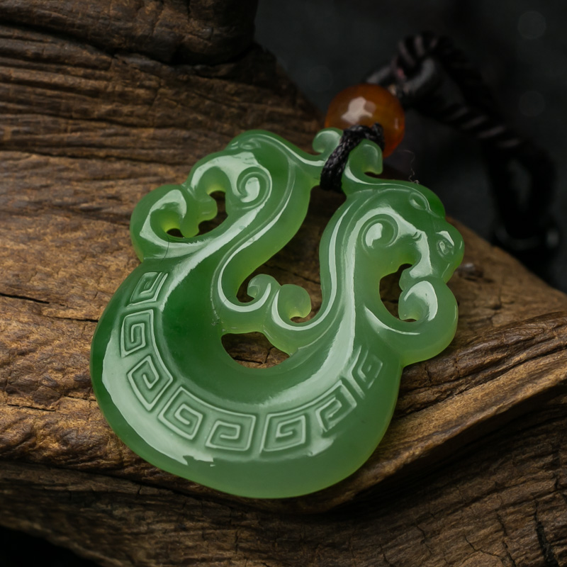 天然和田玉镂雕龙凤吊坠-红掌柜