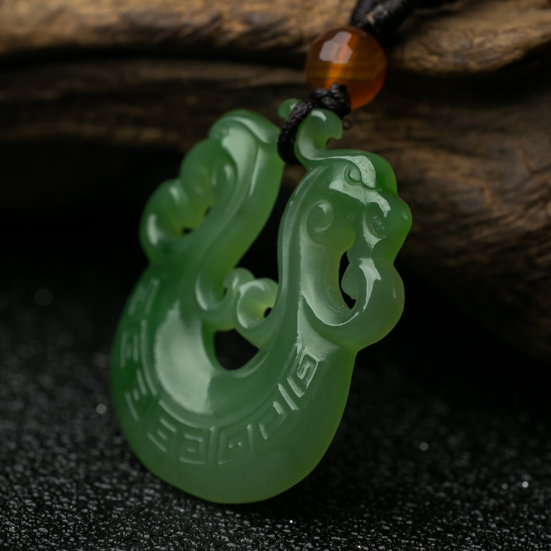 俄罗斯和田玉镂雕龙凤吊坠-红掌柜