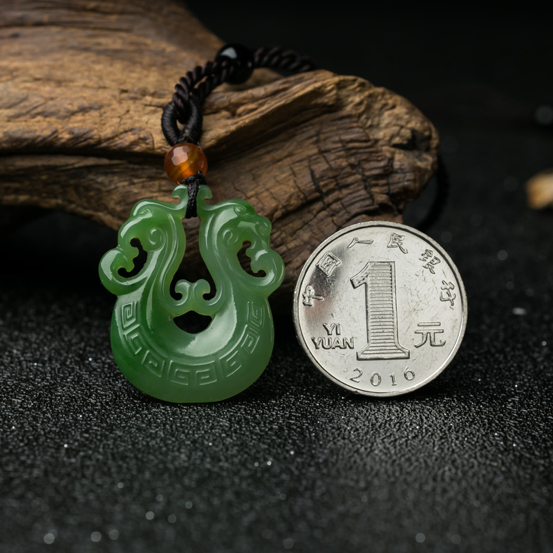 俄罗斯天然和田玉镂雕龙凤吊坠-红掌柜