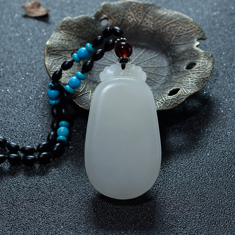 天然俄罗斯和田白玉一品清廉吊坠-红掌柜