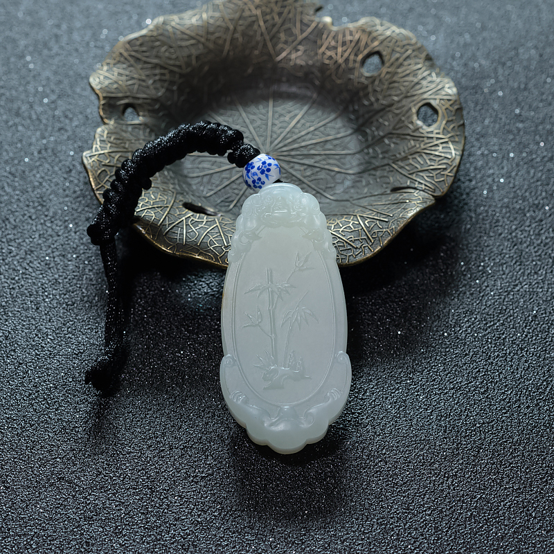 和田白玉竹报平安吊坠-红掌柜