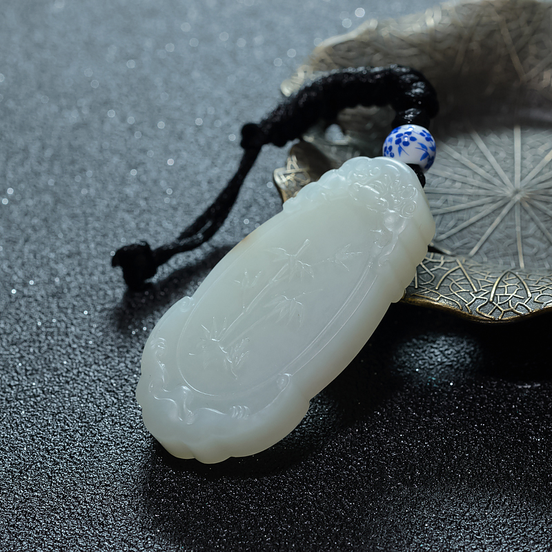 天然俄罗斯山料和田玉竹报平安吊坠-红掌柜