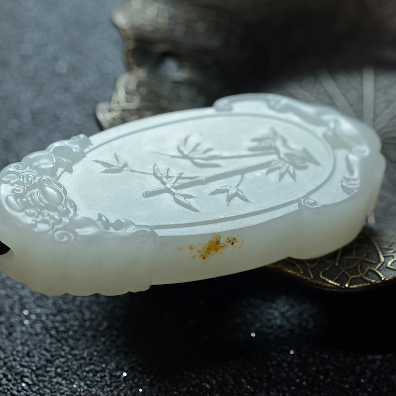 天然山料和田白玉竹报平安吊坠-红掌柜