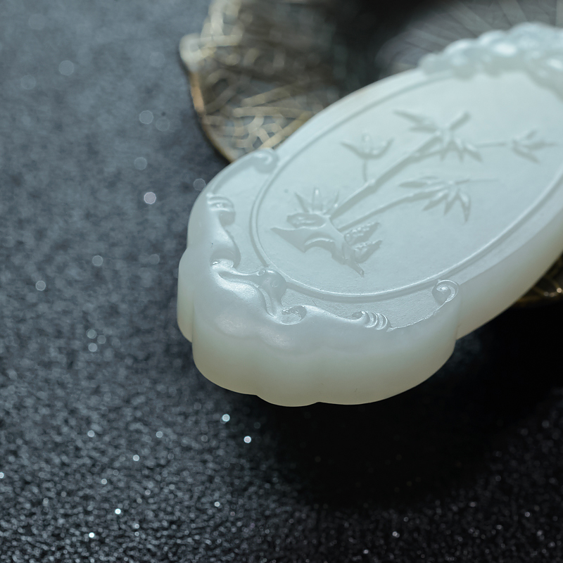 俄罗斯山料和田白玉竹报平安吊坠-红掌柜