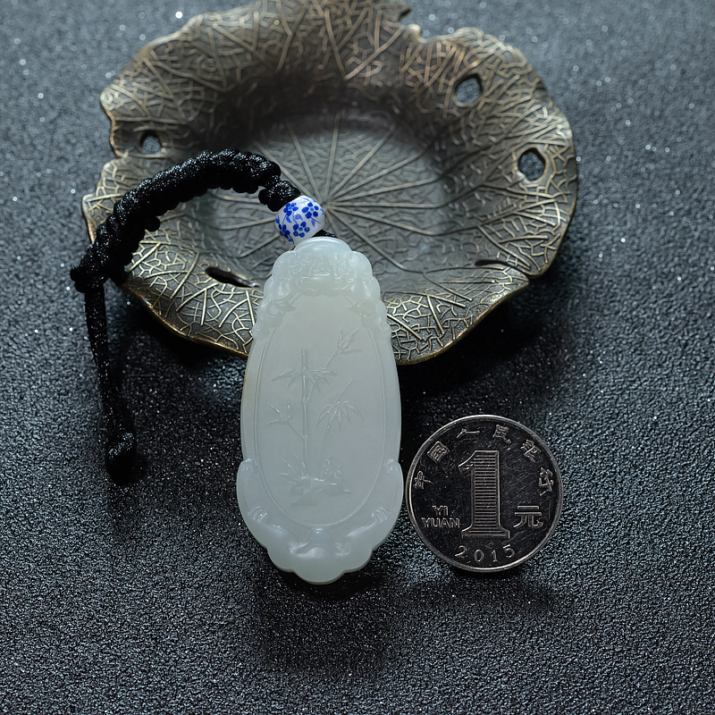 天然俄罗斯山料和田白玉竹报平安吊坠-红掌柜