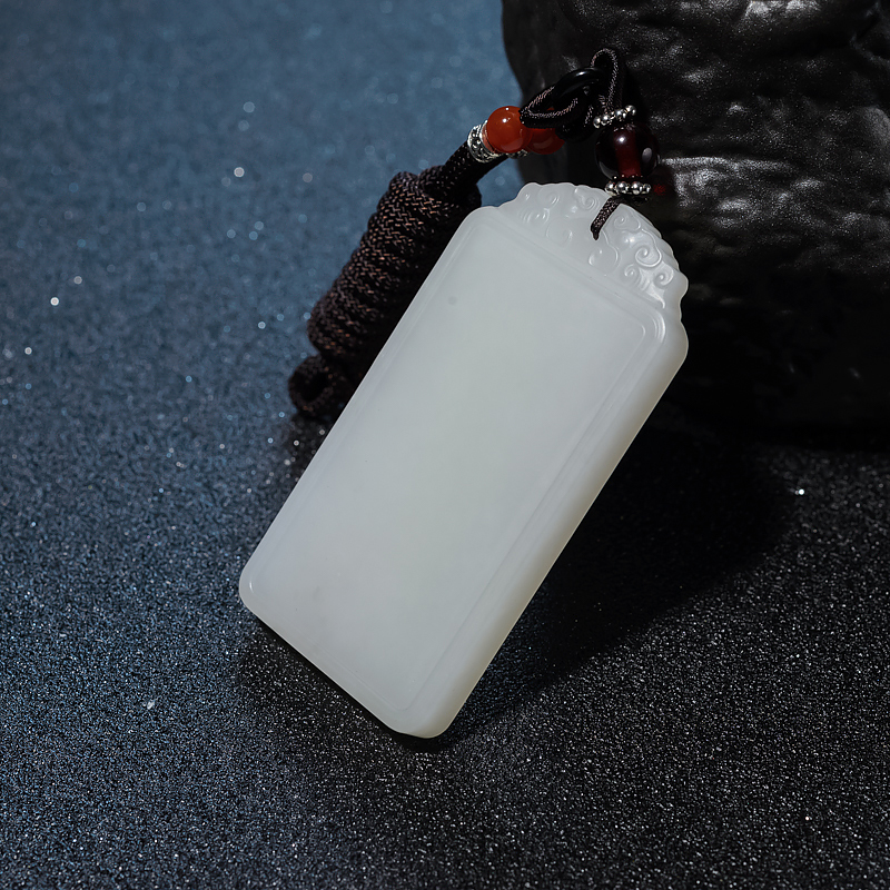 和田白玉无事牌吊坠-红掌柜