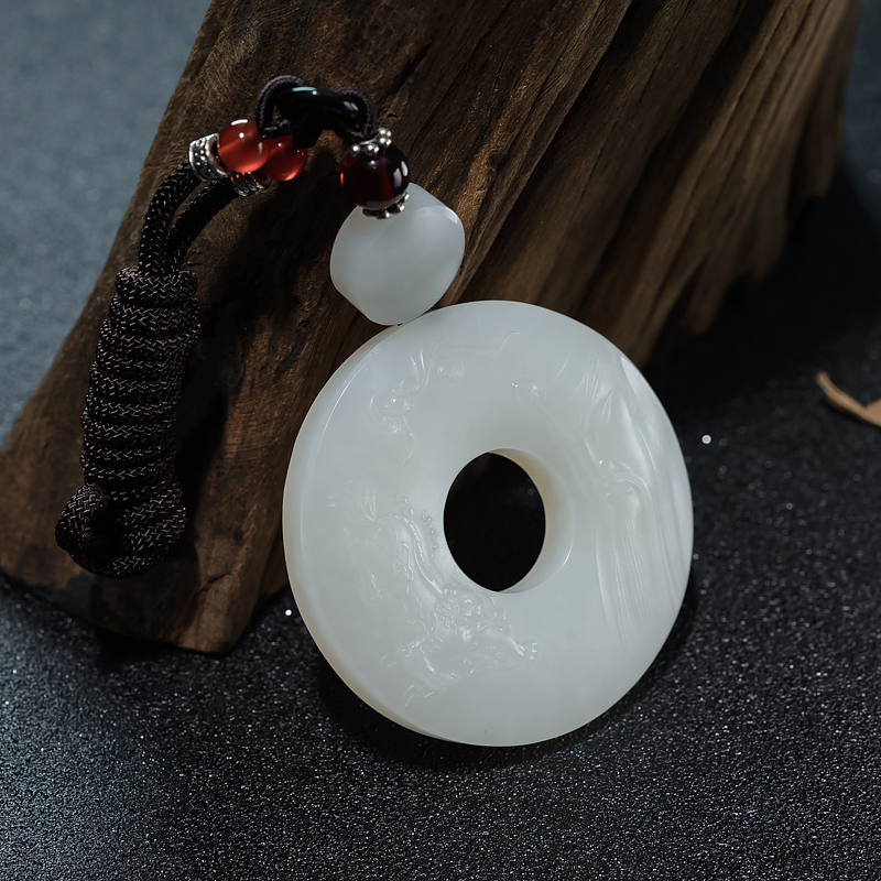 山料和田白玉平安扣吊坠-红掌柜