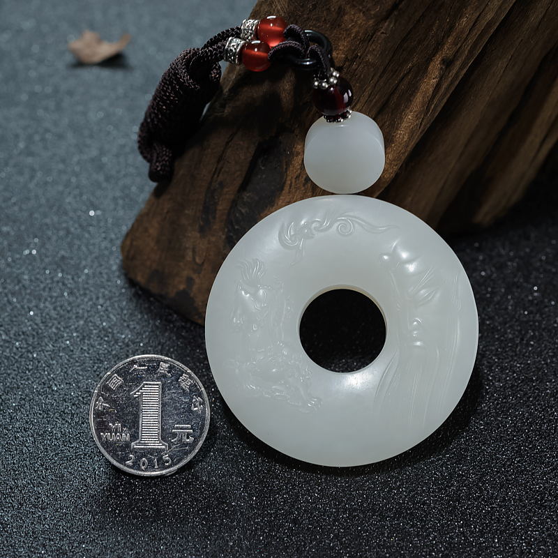 和田白玉关公平安扣-红掌柜