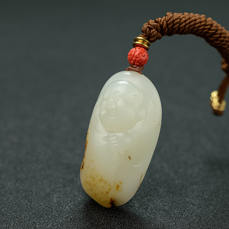 和田白玉籽料福在眼前吊坠 - 红掌柜