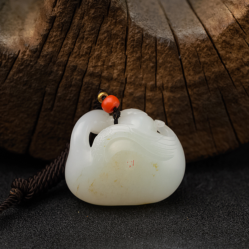 新疆和田白玉天鹅吊坠 - 红掌柜