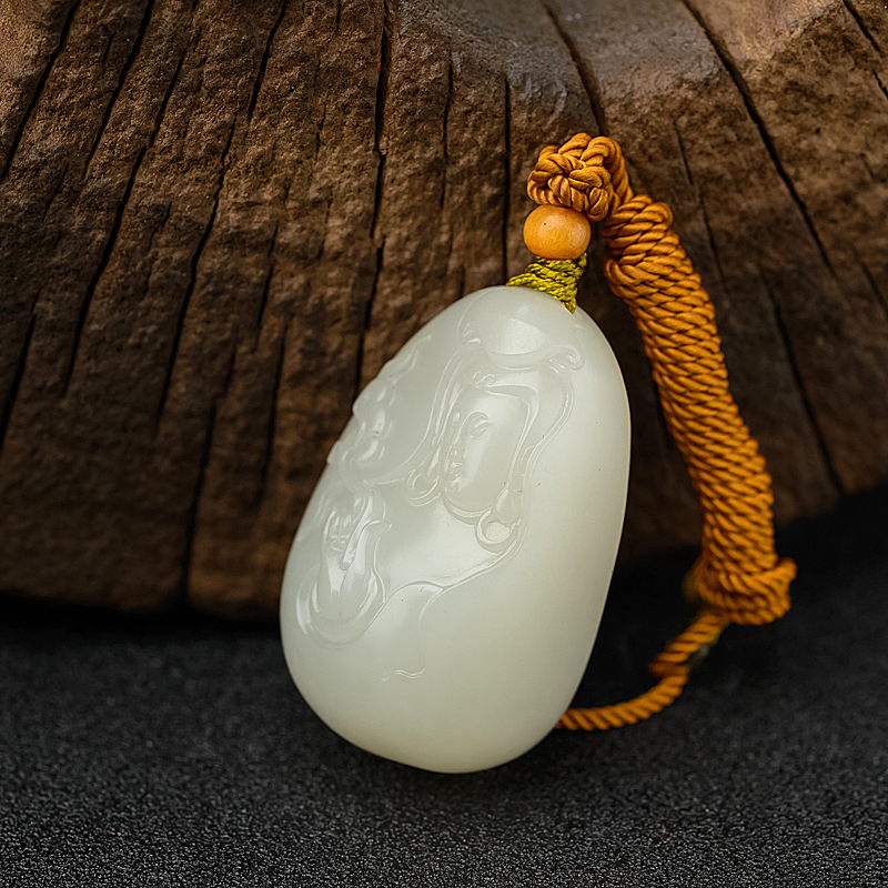 和田白玉籽料观音吊坠 - 红掌柜
