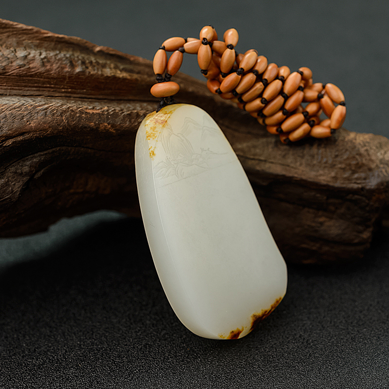 籽料和田白玉山水意境吊坠 - 红掌柜