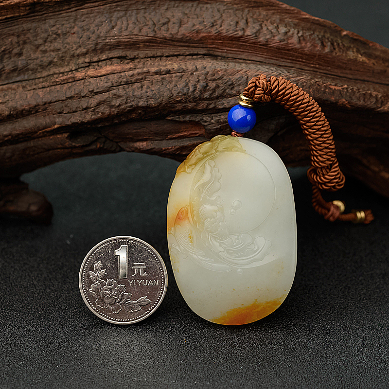 天然籽料和田玉喜事连连吊坠 - 红掌柜