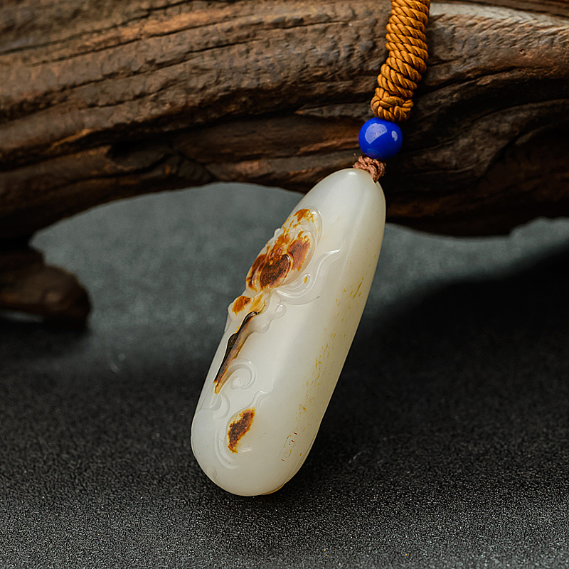 天然籽料和田白玉荷花吊坠 - 红掌柜