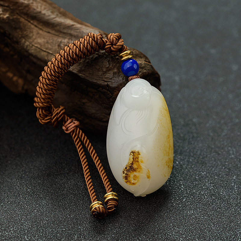 新疆天然籽料和田白玉猴子吊坠 - 红掌柜