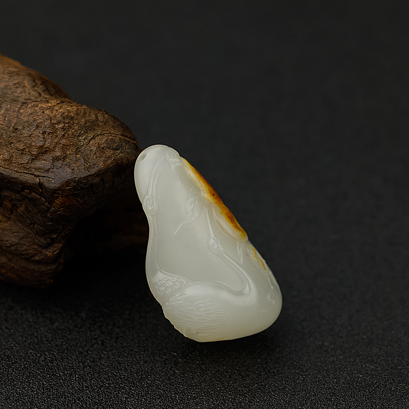 籽料和田白玉仙鹤吊坠 - 红掌柜