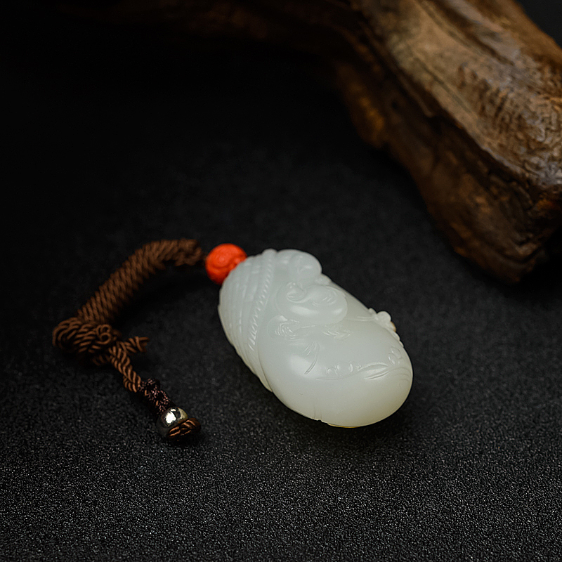 新疆籽料和田白玉安居乐业吊坠 - 红掌柜