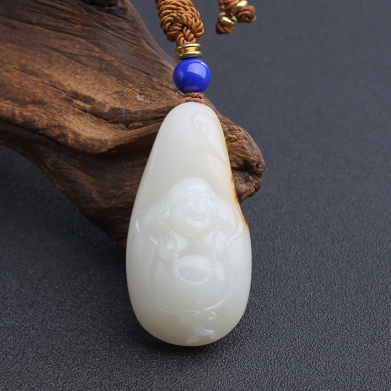 新疆天然籽料和田玉弥勒佛吊坠-红掌柜