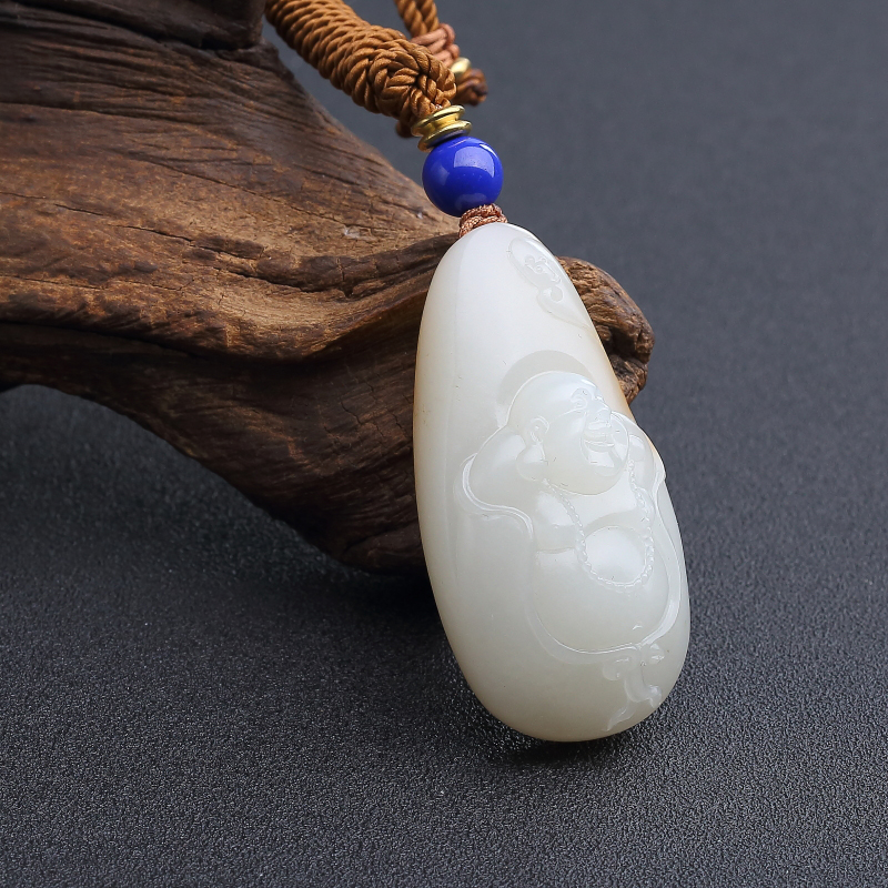 天然籽料和田玉弥勒佛吊坠-红掌柜
