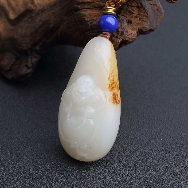 新疆籽料和田玉弥勒佛吊坠-红掌柜