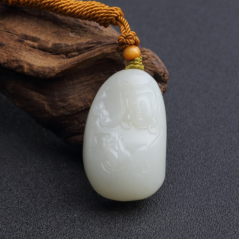 新疆天然籽料和田白玉观音吊坠-红掌柜
