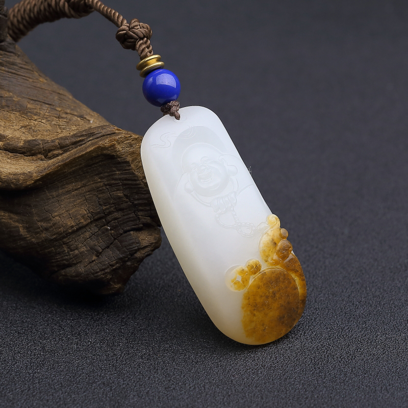 天然籽料和田玉弥勒佛吊坠-红掌柜