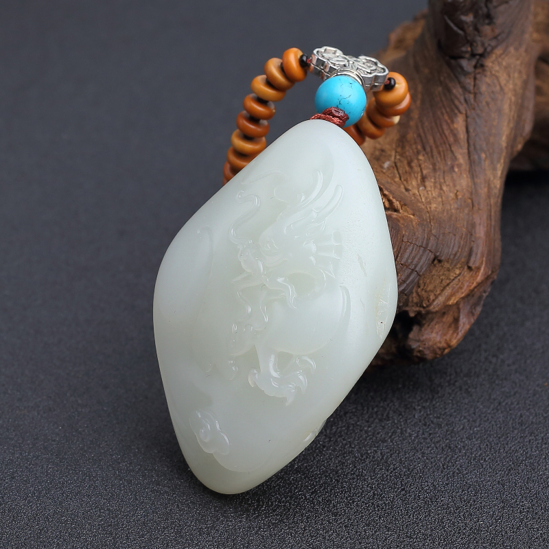 新疆籽料和田白玉龙吊坠-红掌柜