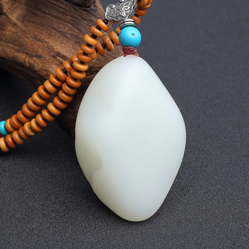 新疆天然和田白玉龙吊坠-红掌柜