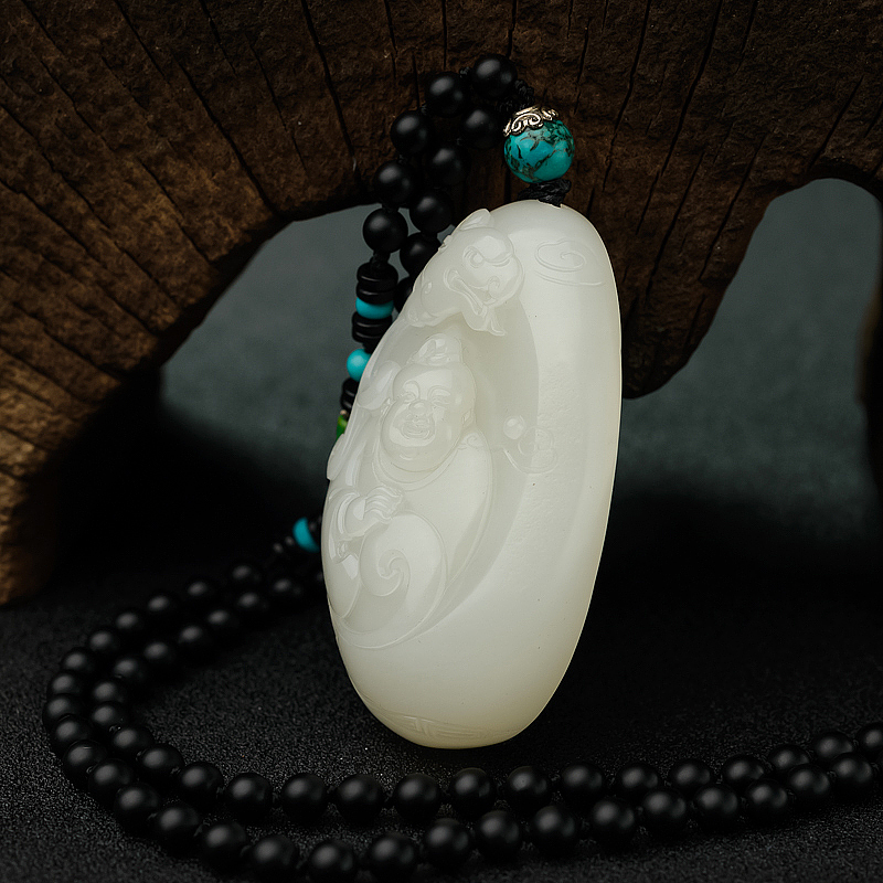 天然籽料和田白玉望子成龙吊坠-红掌柜