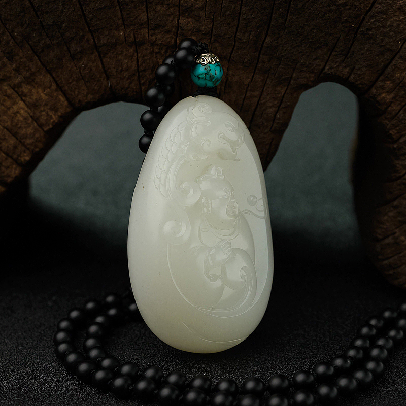 新疆籽料和田白玉望子成龙吊坠-红掌柜