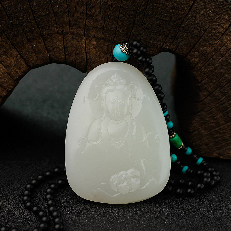 新疆天然籽料和田白玉观音吊坠-红掌柜
