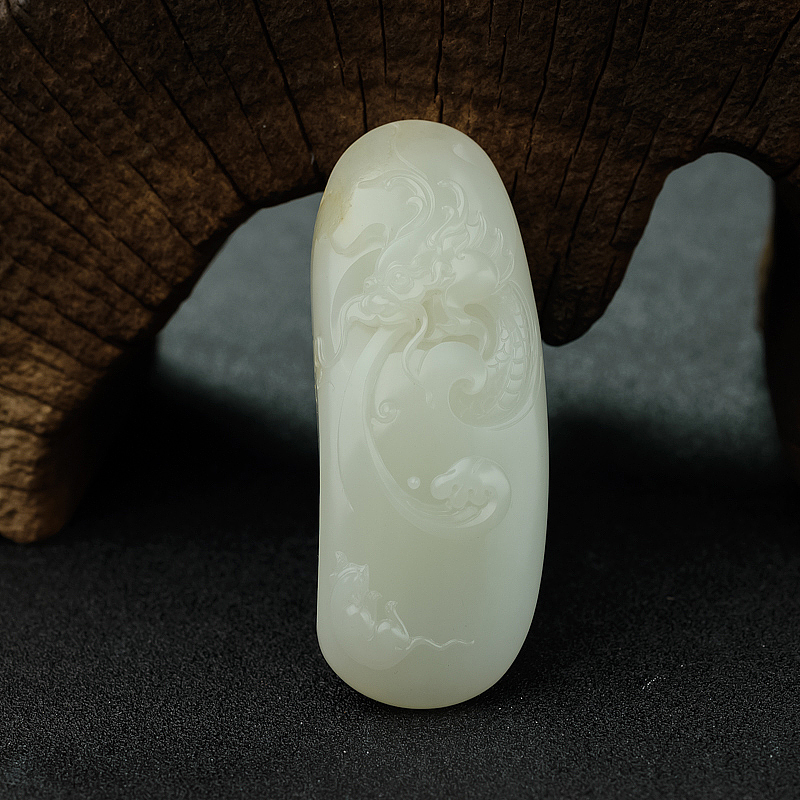 新疆天然籽料和田白玉龙吊坠 - 红掌柜