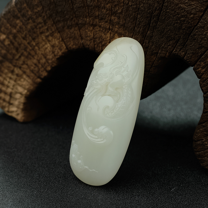 天然籽料和田白玉龙吊坠 - 红掌柜