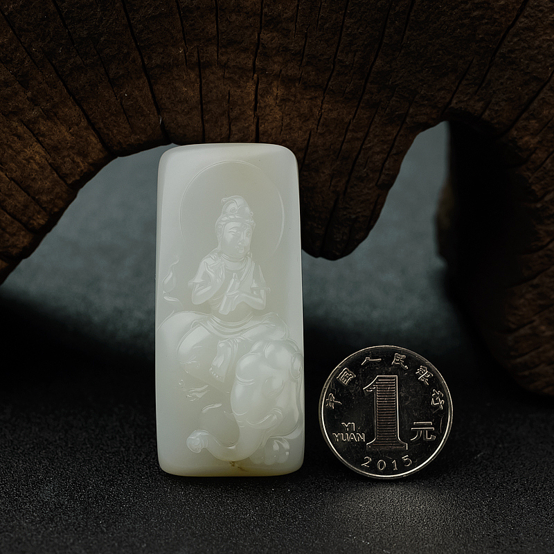 天然籽料和田玉普贤菩萨吊坠 - 红掌柜