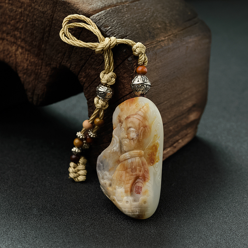 天然籽料俏色和田玉兵马俑吊坠 - 红掌柜
