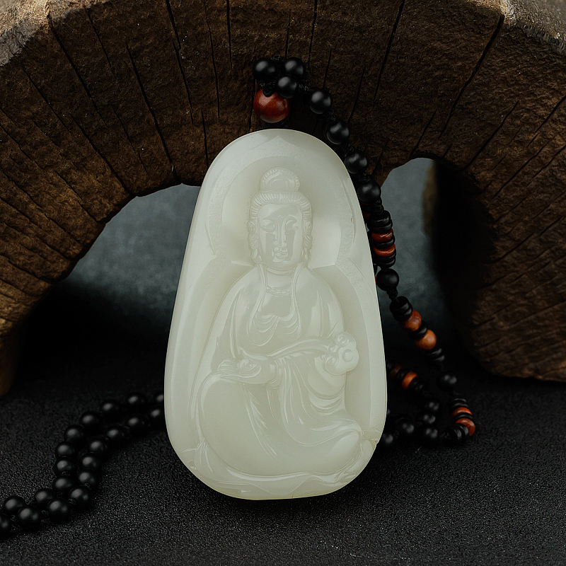 新疆天然籽料和田白玉观音吊坠 - 红掌柜